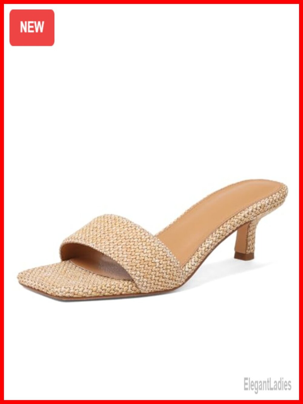 Raffia Kitten Heel Sandals Square Open Toe Slip On Women Summer Shoes